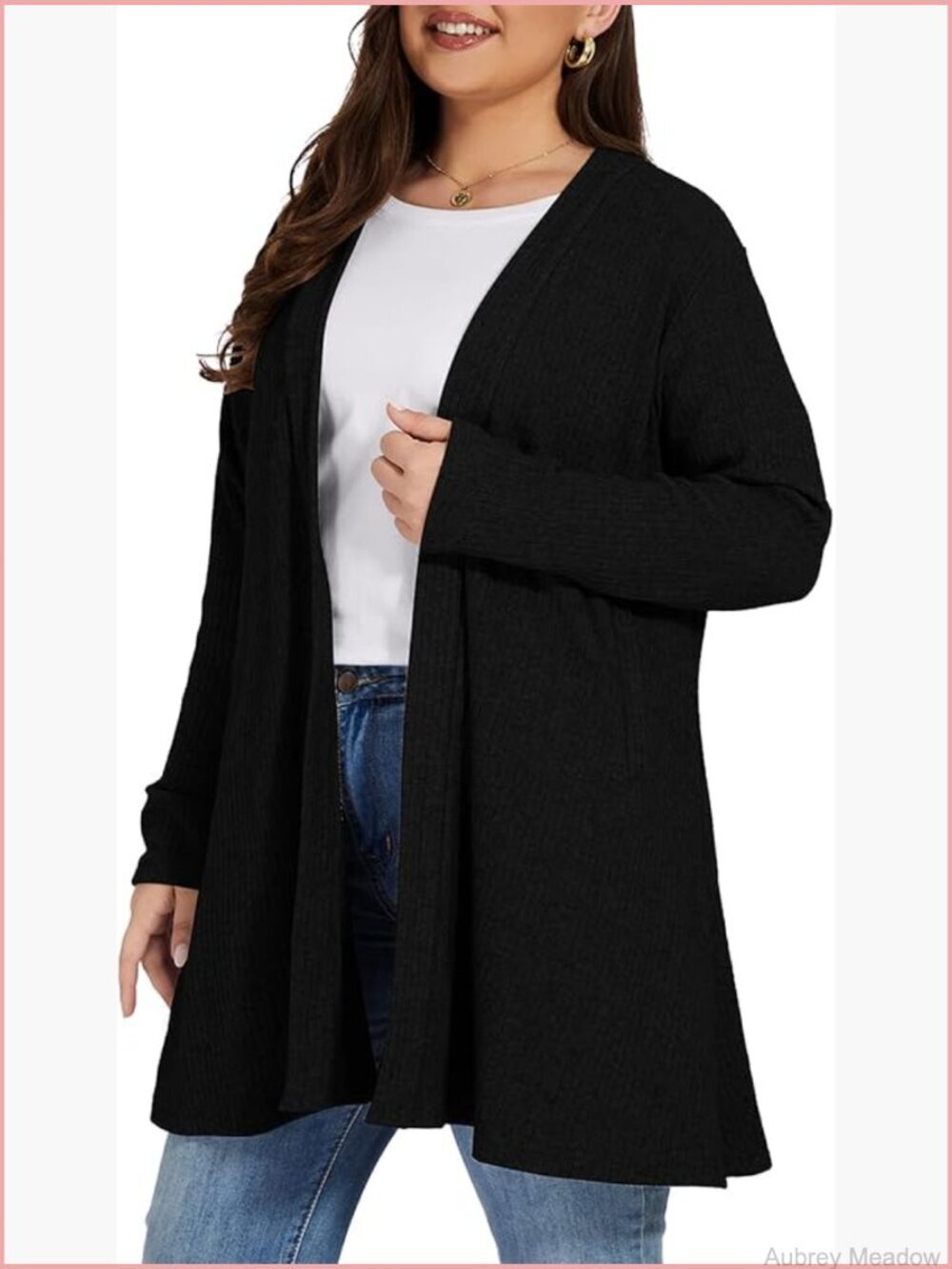 Plus Size Open Front Cardigan Sweater with Pockets Long Tunic Tops